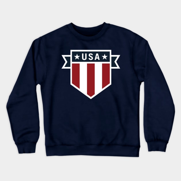 USA Pride Red White and Blue Patriotic Shield Crewneck Sweatshirt by hobrath